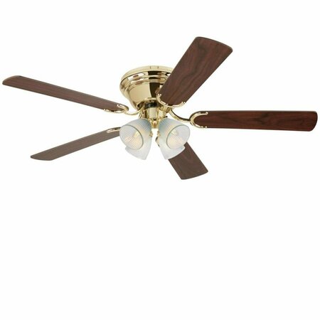 BRIGHTBOMB 52 in. Ceiling Fan, Dimmable LED Light Fixture Polished Brass Finish Walnut & Oak Clear Ribbed Glass BR2690184